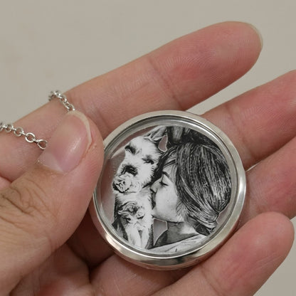 Haustier Gedenkschmuck: Personalisierte Kette mit Haustier-Porträt und Fach für Fell