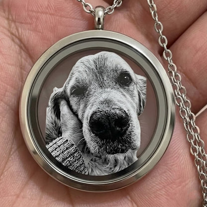 Haustier Gedenkschmuck: Personalisierte Kette mit Haustier-Porträt und Fach für Fell